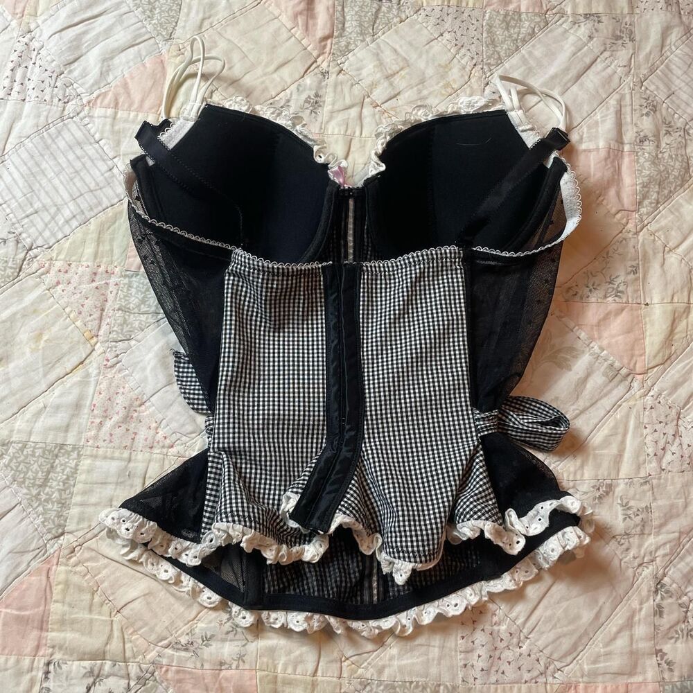 smart and sexy vintage y2k black and white checkered gingham emo corset top 38C - Picture 3 of 7